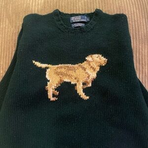 Vintage Polo Ralph Lauren Green Sweater with Hunting Dog Design